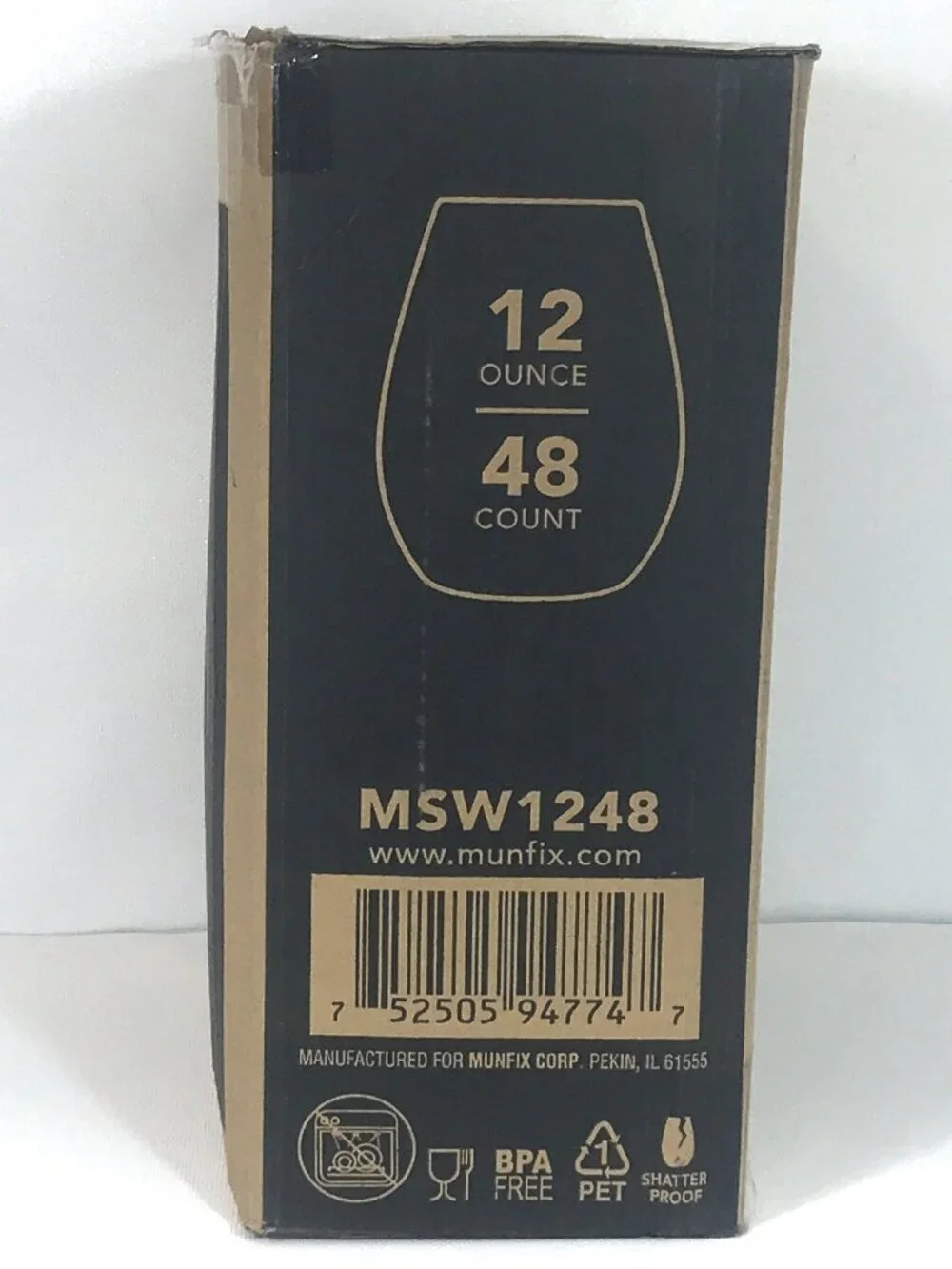 Plastic Reusable Stemless Wine Glass, 12 oz, 48 Count Box, Disposable, Wedding